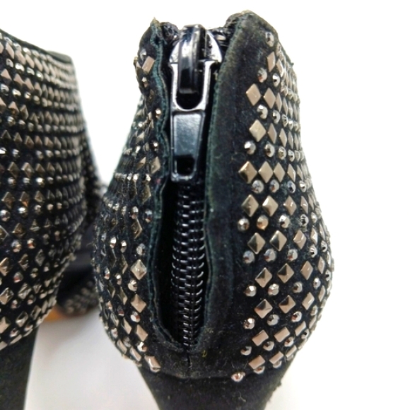 JEFFREY CAMPBELL Rally Black Suede Studded Peep Toe Booties WornButNotWo… - Picture 16 of 16